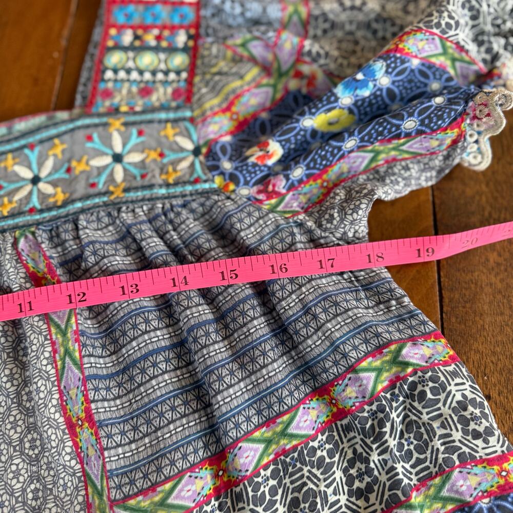Johnny Was Embroidered Kichica Padme Blouse Silky Patchwork Embroidered Sz XS - Picture 14 of 14